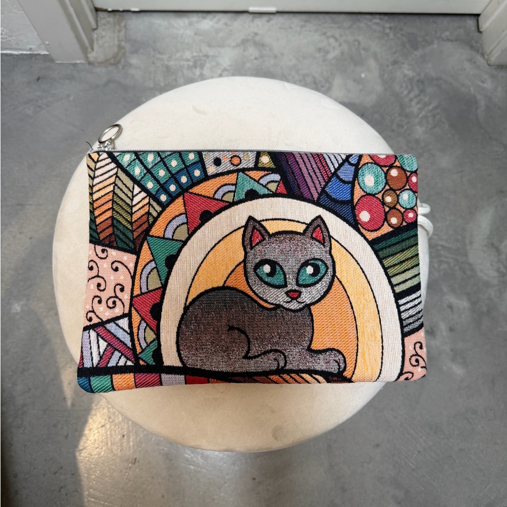 Artistic Cat Design Clutch/Pouch - Colorful Abstract Pattern - Picture 10 of 10